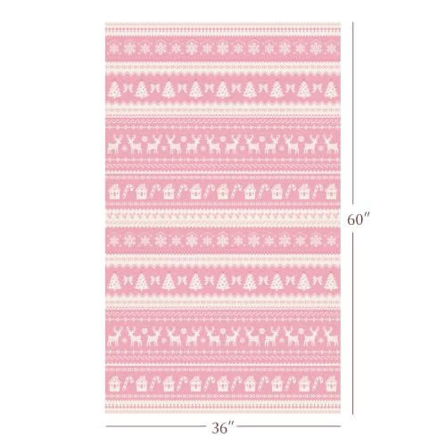 Pink 3x5 Christmas Area Rug with Deer & Tree Design - Washable Holiday Decor