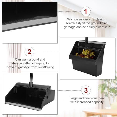 Leumoi 8-Piece Heavy-Duty Long Handle Dustpan Set Black - Commercial Use
