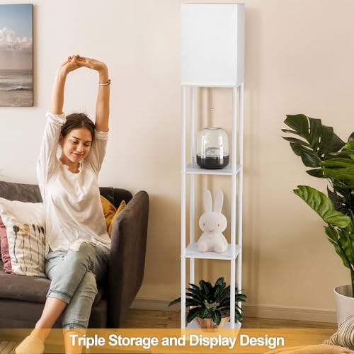 Floor Lamp with Shelves for Living Room White, Shelf 3 CCT LED Bulb,