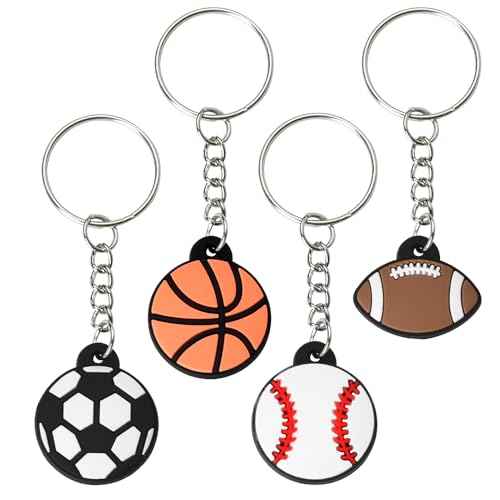 Sport Ball Keychain for Men Boys Birthday Sports Party Gift Bags Fillers School Party Reward Womens Team Gifts for Sports Lovers Men Basketball Soccer Football Baseball Keychain Set of 4