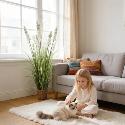 Artificial Tall Onion Grass Plants with Silk White Flowers - 4Ft, 2 Pack, Green & White Variation