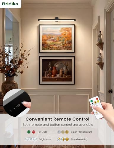 Wireless Metal Picture Light 23.6 Inch Black - Battery Operated, Remote Control, 1 Pack