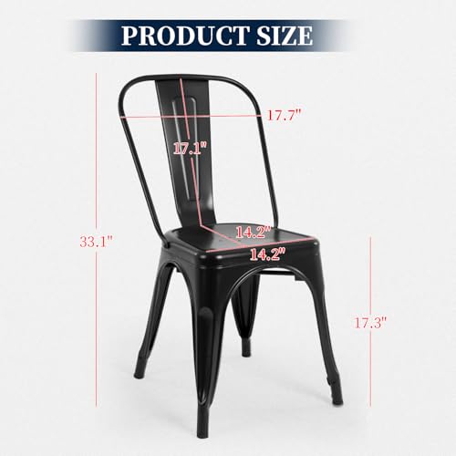 Metal Dining Chairs Set of 4 - Black, 330lbs Load Capacity, Stackable
