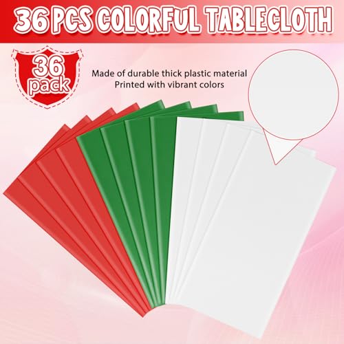 MASHAN 36 Pack Italian Christmas Theme Rectangle Tablecloth Red White Green 54x108 Inches - Bulk Holiday Party Decor