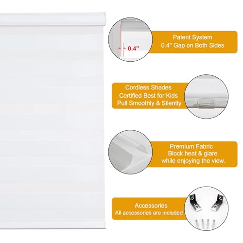 Persilux 34.5 x 64 Inch White Zebra Dual Layer Cordless Window Shades - Day & Night