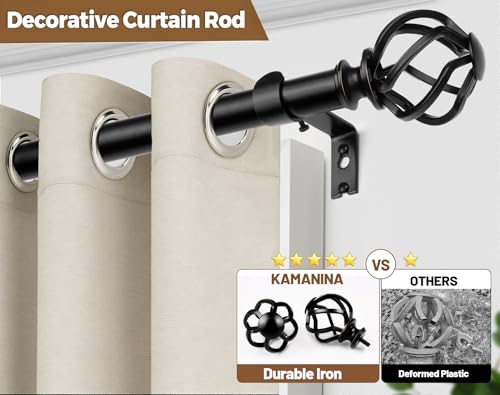 KAMANINA Black Curtain Rod - Extendable 32-144 Inch for Windows - Heavy Duty Drapery Rods with Finials