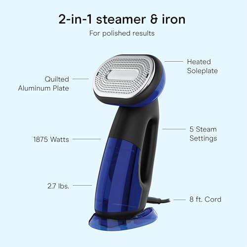 Conair 2-in-1 Handheld Garment Steamer and Iron - Turbo ExtremeSteam 1875W, One Size, Black/Blue