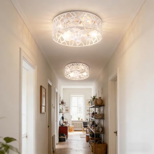 Wheatronic 18 Inch White Farmhouse Flush Mount Ceiling Fan with Lights & Remote