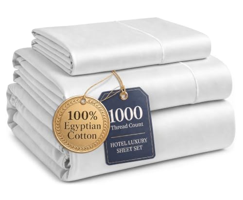 Twin XL Egyptian Cotton Sheets 1000 Thread Count - White, Silky-Smooth