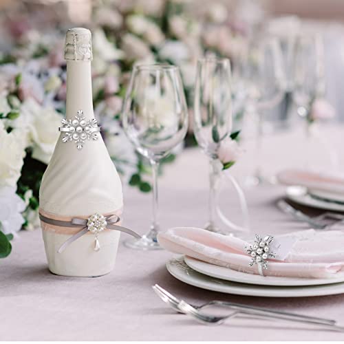 6 Pcs Remerry Christmas Snowflake Napkin Ring Set with Rhinestones - Holiday Table Decor