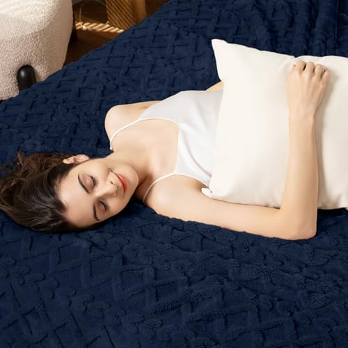 Aganear Navy Fleece Throw Blanket 60x80 Inches for Couch & Sofa