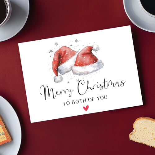 Both of You Christmas Greeting Card with Santa Hats - Holiday Watercolor Design, Premium Matte Paper, Blank Inside