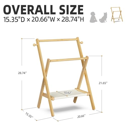 Natural Bamboo Baby & Pet Clothes Rack with Storage Shelf & Double Rods