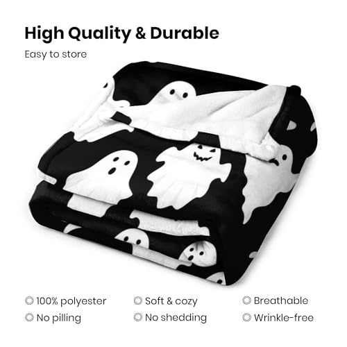 Halloween Ghost Throw Blanket Cute Funny Ghosts Blanket Soft Cozy Fuzzy Flannel Throw Blankets for Couch Bed Sofa Halloween Spooky Living Room Decor Boys Girls Blankets Gifts for All Season 50x60 Inch