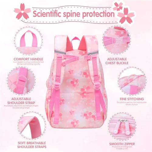 Girls Backpack School Bag 17 Inch Pink Kids Book Bag Multiple Pockets Splash-proof