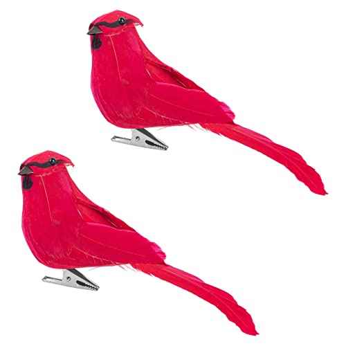 Framendino, 2 Pack Red Birds Cardinal with Clip Foam Adornment for Wreath Ornaments
