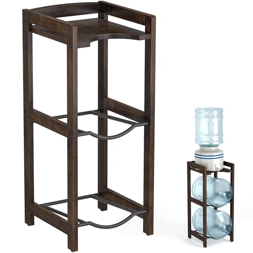 2Holder 1Shelf Water Jug Stand with Top Shelf Walnut - 5 Gallon Water Bottle Holder