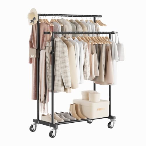 Calmootey Rolling Garment Rack, Sturdy Clothes Organizer for Bedroom
