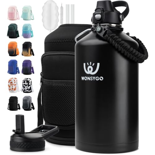 Premium Black 1 Gallon Insulated Water Bottle Leak Proof with Carrier Bag