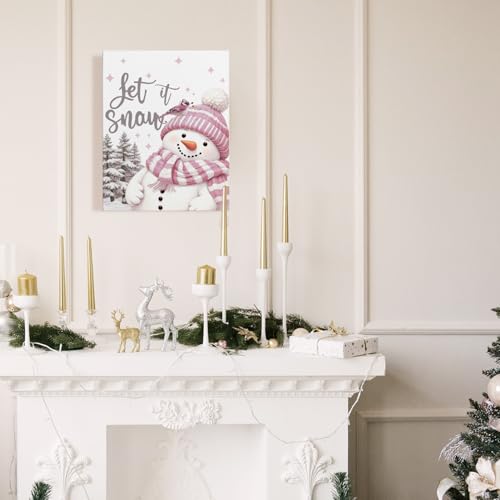Let It Snow Pink Snowman Christmas Wall Art, 11x14 Framed LSd14 – APJYM