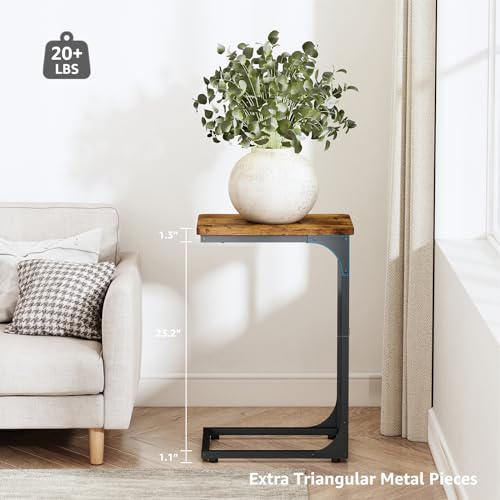 QEEIG C-Shaped End Tables Set of 2, Brown, 11.8 x 15.7 x 25.6 inches, Sofa Side Tables for Living Room & Bedroom