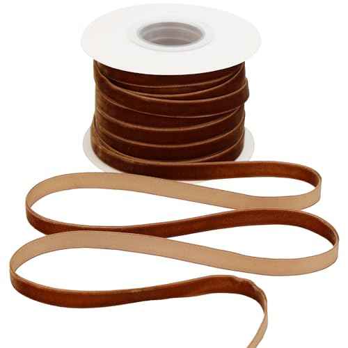 Brown Velvet Ribbon 3/8 Inch Single Face Dark Brown Thin Velvet Ribbon for Gift Wrapping, Christmas Decorations, Hair Bows, Spring, Handmade Cafts, Home Decor - 25 Yards
