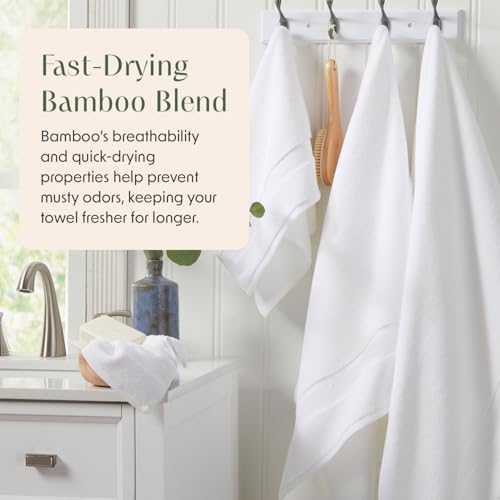 Springtree Home Luxury Bamboo Rayon Bath Towel Set - Bright White 6-Piece