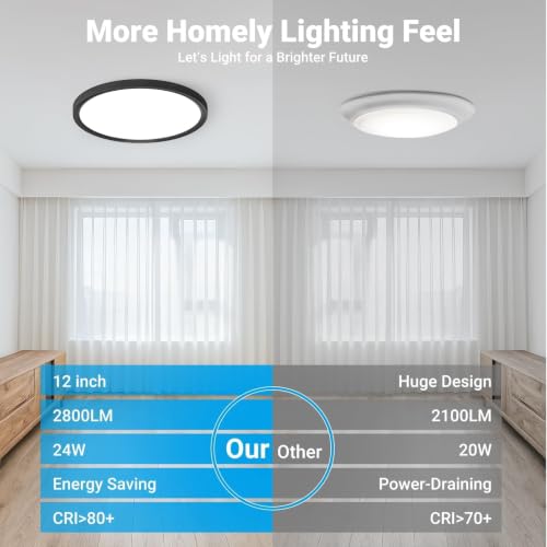 Black 12-Inch LED Flush Mount Ceiling Light 5 Color Temperatures - 2 Pack