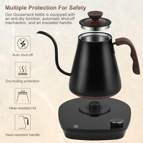 YDDZZM Black Gooseneck Electric Kettle with Temperature Control 0.9L 1000W