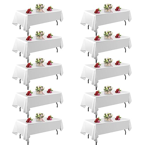 White Rectangle Tablecloth 60x102 Inch - 10 Pack Stain & Wrinkle Resistant Polyester