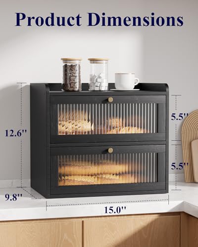 Large Wooden Bread Box with Acrylic Door - Black Kitchen Storage - Variation of THIS listing