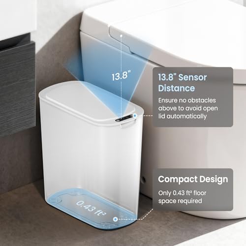 White Automatic Touchless Bathroom Trash Can 2.6 Gallon Slim Waste Bin