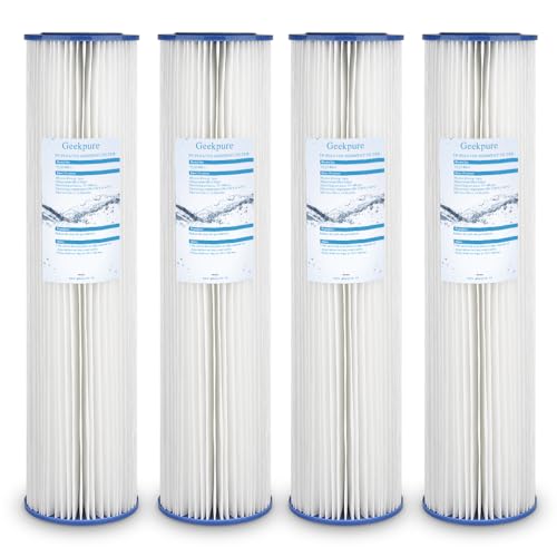 20-Inch Pleated Polypropylene Sediment Water Filter - 5 Micron, Reusable, Fits Whole House Systems