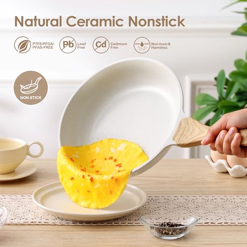 12.5 Inch Ceramic Nonstick Frying Pan Skillet - White, Induction Compatible