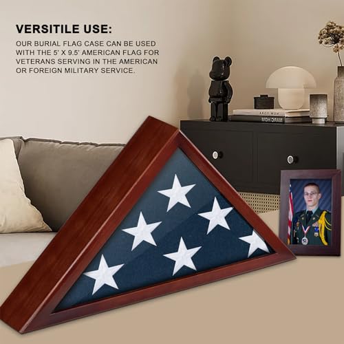 DANF FLAG 5x9.5 Red Burial Flag Display Case Glass Front Wood Memorial