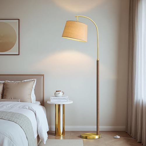 Chestnut 62.5-inch Wooden Floor Lamp with Foot Switch for Living Room