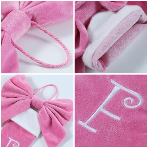Siriphum Mini Pink Velvet Christmas Stocking with Embroidered Monogram & Bow - Pink/H