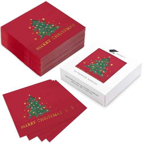 WRAPAHOLIC 50Pcs Christmas Napkins - Christmas Tree with Colorful Light 3-Ply Disposable Cocktail Napkin for Christmas Party Supplies Tableware, Xmas Holiday - 5 x 5 In
