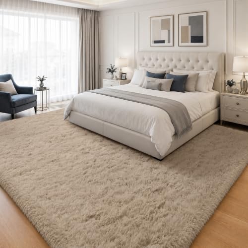 8x10 Area Rug for Living Room - Fluffy Shag Carpet with Non-Slip Backing - Camel