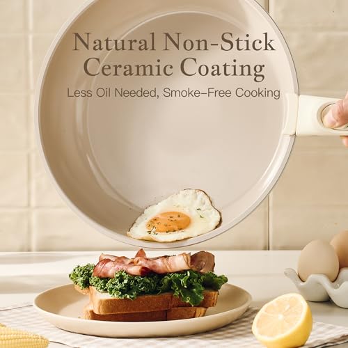 Ceramic Cookware Set with Detachable Handles - Non-Stick, Induction Safe, Oven & Dishwasher Friendly, 5 Pieces for RV & Camping
