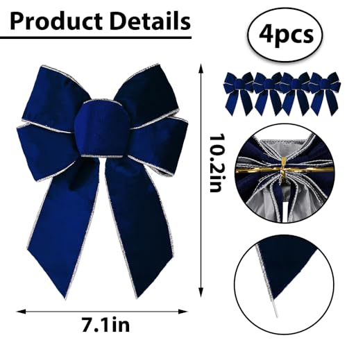 Anshome Blue Velvet Christmas Bows Set - 4 pcs Wreath & Tree Decorations