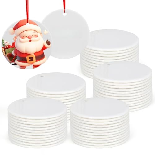 White 60 pcs Sublimation Ceramic Ornaments 3 Inch Round Holiday Decor
