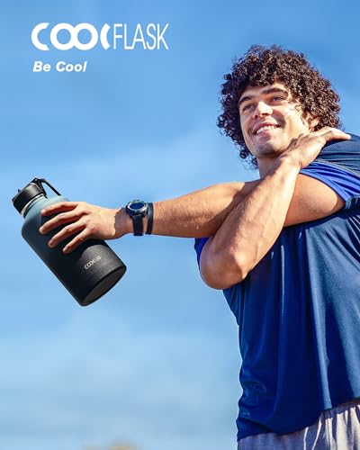 Coolflask Samurai Cyan 64oz Insulated Water Bottle with Straw & 3 Leakproof Lids