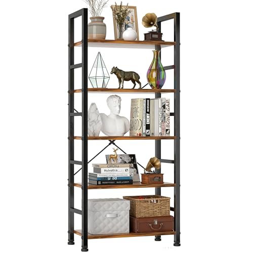 5 Tier Bookshelf, Free Standing Bookcase with Open Storage Shelves