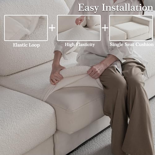 OHSIO Ivory 3-Seat Couch Cushion Cover for Sectional Sofa, Soft Stretch Slipcover