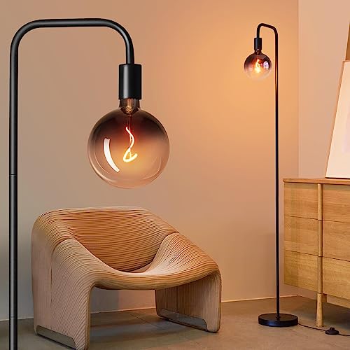 Black 1800K Minimalist Floor Lamp with Globe Bulb - Tall Industrial Living Room Light
