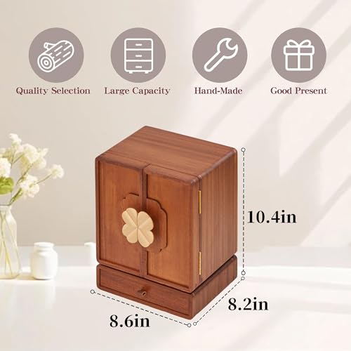 KAOTGOT 4 Leaf Clover Rotatable Drawer Wooden Jewelry Box for Women & Girls