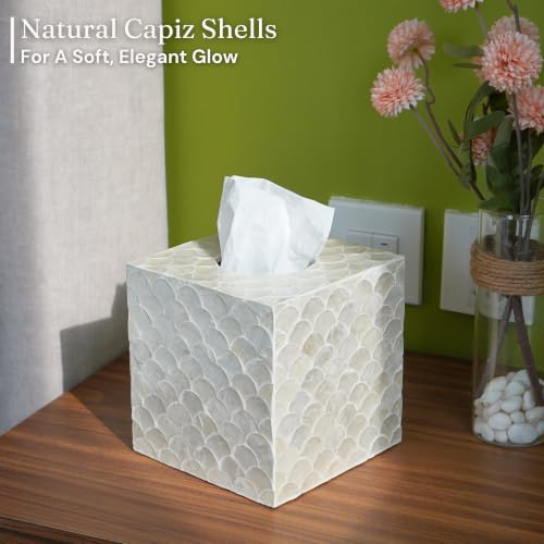 Square Capiz Shell Tissue Box Cover - Coastal Decorative Holder