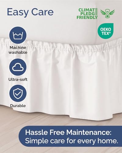 King Size Wrap Around Bed Skirt - 15 Inch Drop - Antique White - Elastic Stay Put