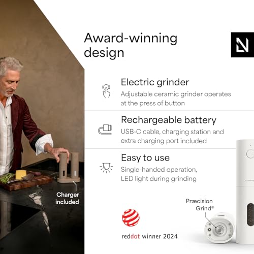 LARS NYSØM Electric Salt and Pepper Grinder Set - Pure White, Rechargeable & Adjustable